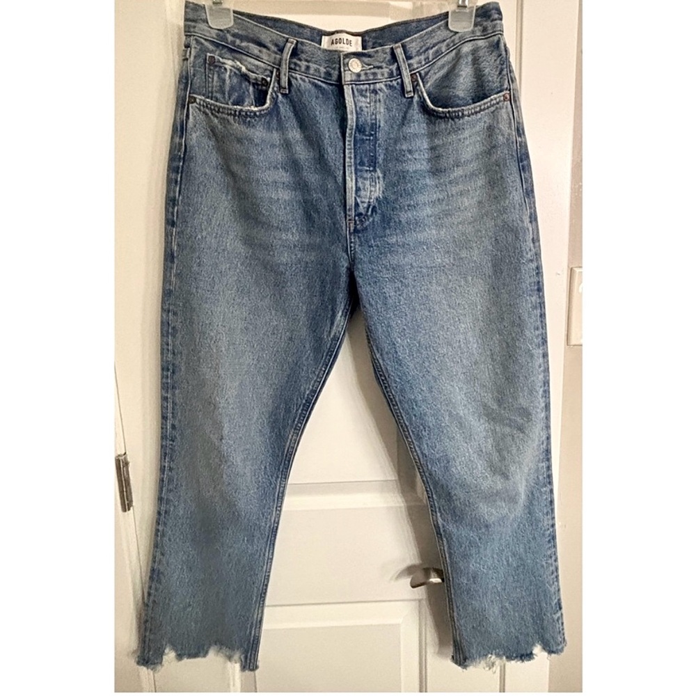 Agolde High Rise Straight Cropped Jeans Size 30 or 10 with frayed hem
